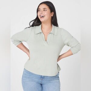 Lane Bryant Classic Crop V-Neck Polo Rib Tee Size 26/28